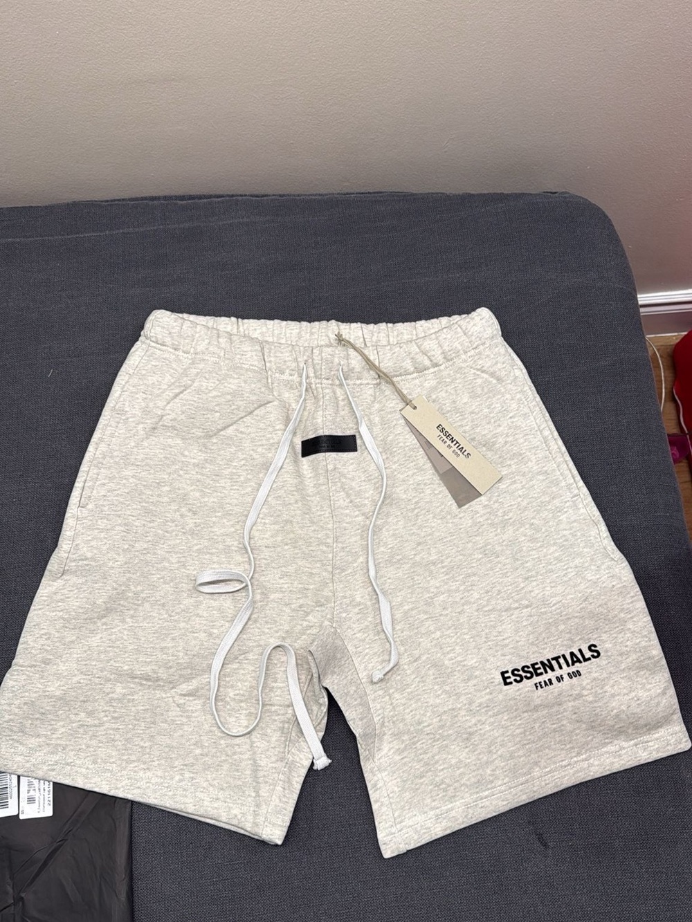 ESSENTIALS Men’s Light Cream Heather Drawstring Shorts